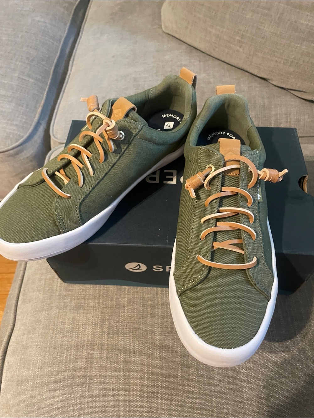 Sperry Olive Canvas Low-Top Sneakers with Tan Accents